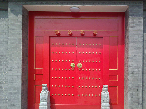 蒋场镇中国传统四合院系列朱红色中式木制大门木作